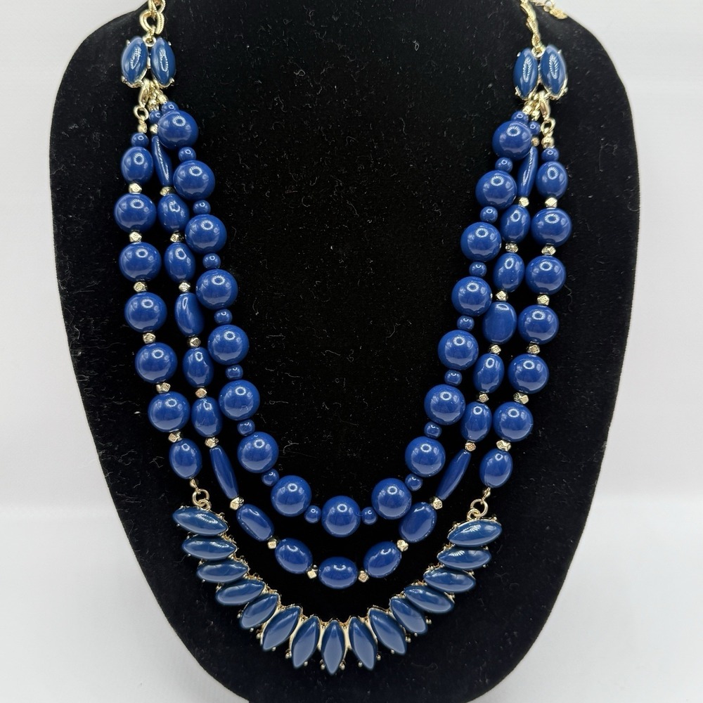 Premier Designs "In The Navy" Blue Arylic & Gold Tone Statement Bib Necklace